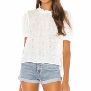 Free People White Eyelet Tie Back Puff Short Sleeve Letters To Juliet Top